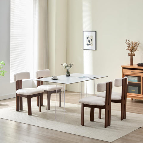 Mid-Century Modern Teddy Velvet Upholstery White Wood Legs Dining Chair (Set of 2)