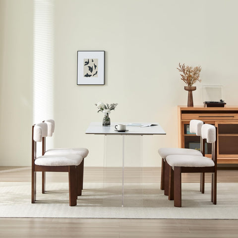 Mid-Century Modern Teddy Velvet Upholstery White Wood Legs Dining Chair (Set of 2)