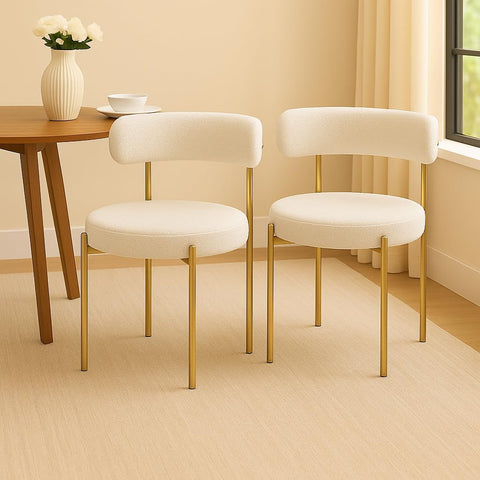 Boucle Dining Chair with Gold Metal Legs (Set of 2)