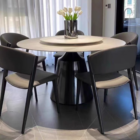 53" Round Slate Marble Dining Table with Black Legs