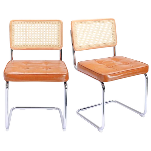 Mid Century Rattan Armless Dining Chairs (Set of 2)