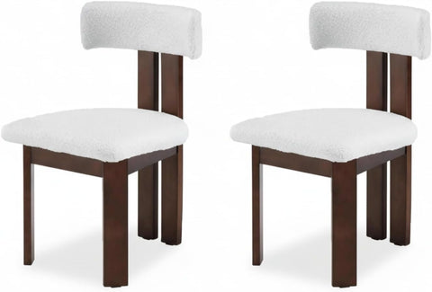 Mid-Century Modern Teddy Velvet Upholstery White Wood Legs Dining Chair (Set of 2)