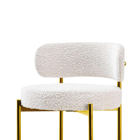 Counter Bar Stools Set of 2, Modern Bar Stools, Round Kitchen Counter Stool, Boucle Stool with Black Metal Legs, Footrest Stool (Cream White/Gold Legs)-Set of 2