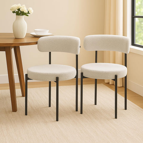 Boucle Dining Chair with Black Metal Legs (Set of 2)