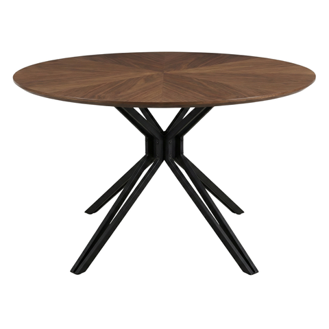47.2" Modern Wood & Black Metal Pedestal Dining Table - Industrial Farmhouse Style