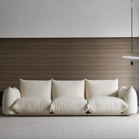 91" Luxurious Fluffy Ivory Sofa