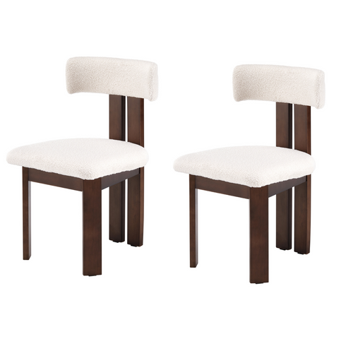 Mid-Century Modern Teddy Velvet Upholstery Brown Wood Legs Dining Chair (Set of 2)