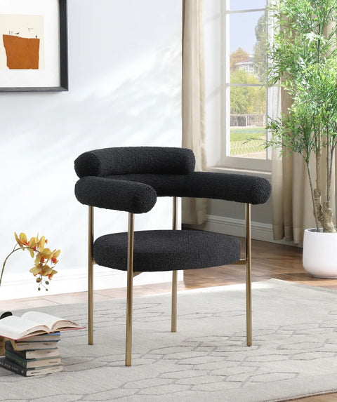 Boucle Upholstered Arm Chair with Gold Legs (Set of 2)