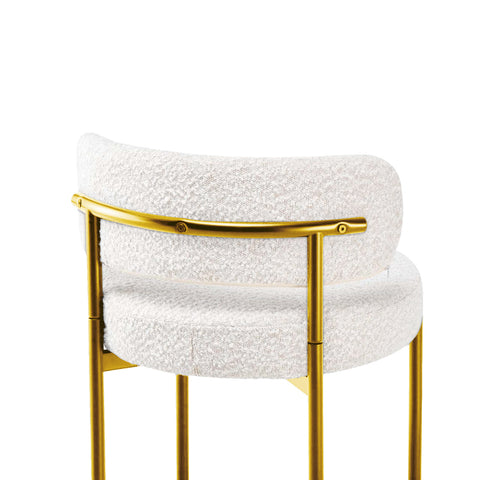 Counter Bar Stools Set of 2, Modern Bar Stools, Round Kitchen Counter Stool, Boucle Stool with Black Metal Legs, Footrest Stool (Cream White/Gold Legs)-Set of 2