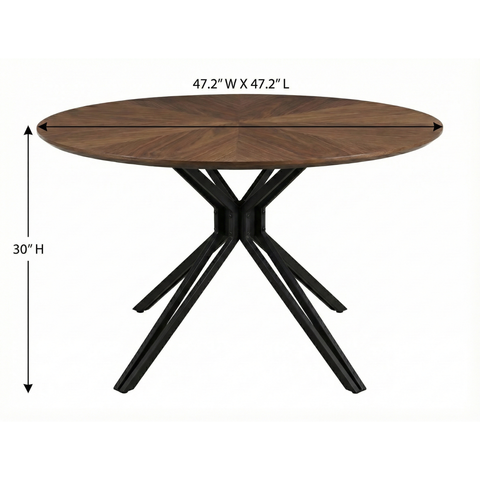 47.2" Modern Wood & Black Metal Pedestal Dining Table - Industrial Farmhouse Style