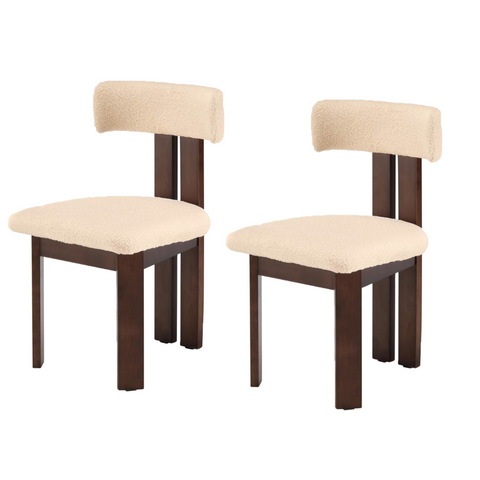 Mid-Century Modern Teddy Velvet Upholstery Brown Wood Legs Dining Chair (Set of 2)