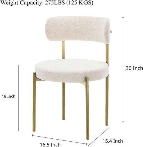 Boucle Dining Chair with Gold Metal Legs (Set of 2)