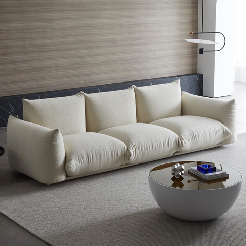 91" Luxurious Fluffy Ivory Sofa