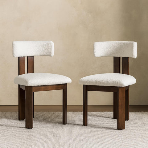 Mid-Century Modern Teddy Velvet Upholstery White Wood Legs Dining Chair (Set of 2)