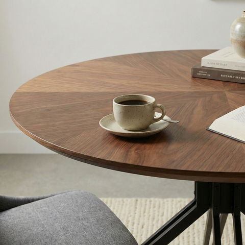 47.2" Modern Wood & Black Metal Pedestal Dining Table - Industrial Farmhouse Style