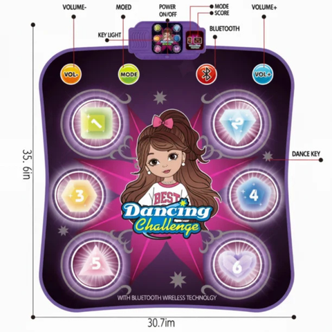 Bluetooth Dance Mat for Kids Ages 3+ – LED Lights, Music & Interactive Game Modes