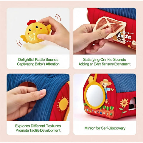 7-Piece Soft Farm Animal Playset with Plush Barn for Babies 6 Months+