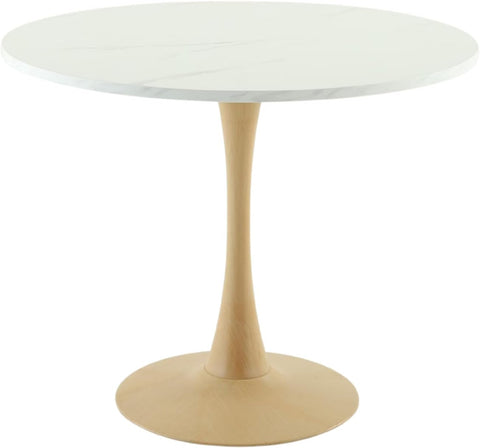 35.5" Round Dining Table, Mid-Century Modern Kitchen Table with Marble Look Top for Small Spaces, Breakfast Nook