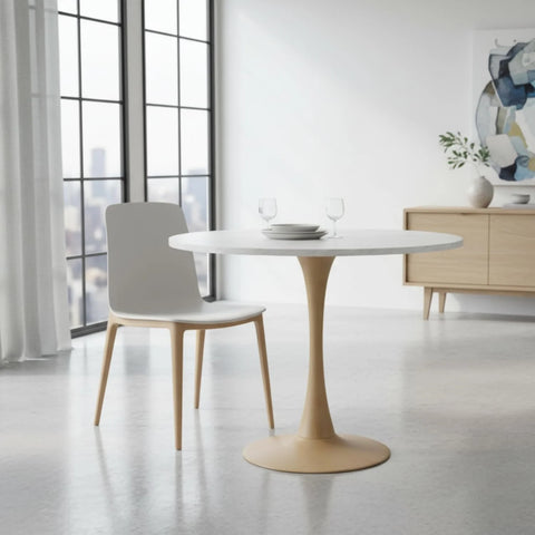 35.5" Round Dining Table, Mid-Century Modern Kitchen Table with Marble Look Top for Small Spaces, Breakfast Nook