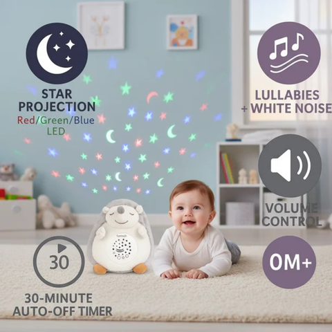 3-in-1 Hedgehog Plush Soother with Star Projector, Lullabies & White Noise for Newborns 0M+
