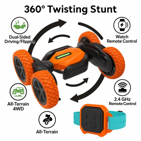 2.4GHz RC Stunt Car with 360° Flips, LED Lights & All-Terrain 4WD