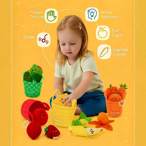 Plush Fruit & Vegetable Sorting Toy Set for Babies and Toddlers 6M+