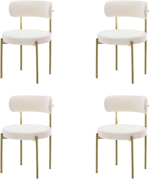 Boucle Cream White Dining Chair with Gold Legs Dining Chair (Set of 2)