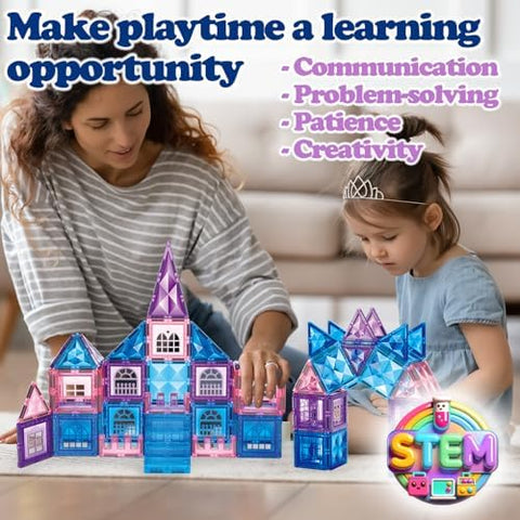 Magnetic Tiles 102pcs Kids Toys Classroom Sensory Toy for Toddlers, STEM Learning Building Blocks, Montessori Pretend Play Magnet Tile Construction Ages 3+