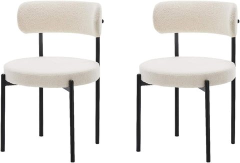 Dining Chairs Set of 2, Modern Dining Chairs Mid-Century, Round Kitchen Chairs, Boucle Dining Chair with Black Metal Legs, Kitchen Dining Room