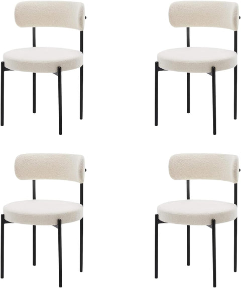 Dining Chairs Set of 2, Modern Dining Chairs Mid-Century, Round Kitchen Chairs, Boucle Dining Chair with Black Metal Legs, Kitchen Dining Room