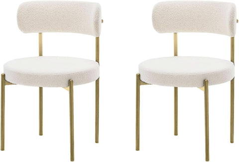Dining Chairs Set of 2, Modern Dining Chairs Mid-Century, Round Kitchen Chairs, Boucle Dining Chair with Black Metal Legs, Kitchen Dining Room