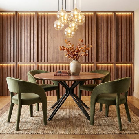 47.2" Modern Wood & Black Metal Pedestal Dining Table - Industrial Farmhouse Style