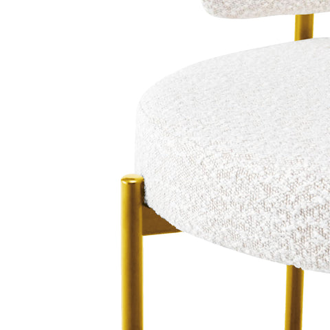 Counter Bar Stools Set of 2, Modern Bar Stools, Round Kitchen Counter Stool, Boucle Stool with Black Metal Legs, Footrest Stool (Cream White/Gold Legs)-Set of 2