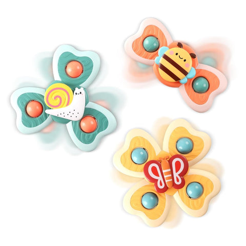 Suction Cup Spinner Toys for Toddlers 1-3 - 3-Piece Sensory Learning Set with Vibrant Spinning Tops - Fun Bath, Highchair & Table Activities for Babies - Developmental Fine Motor Skills Toys
