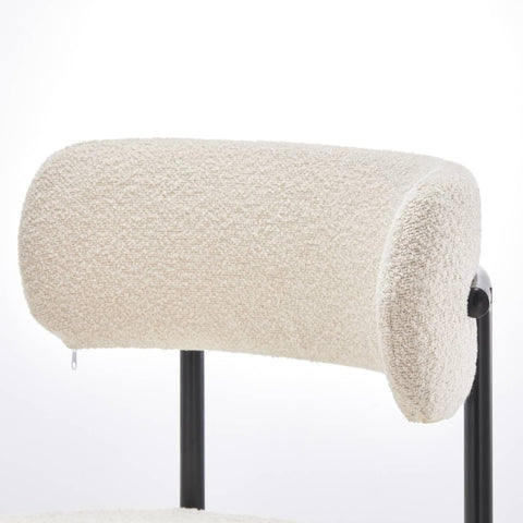 Dining Chairs Set of 2, Modern Dining Chairs Mid-Century, Round Kitchen Chairs, Boucle Dining Chair with Black Metal Legs, Kitchen Dining Room