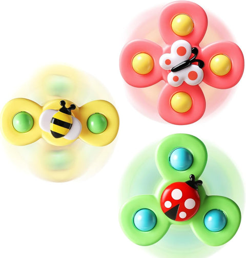 Suction Cup Spinner Toys for Toddlers 1-3 - 3-Piece Sensory Learning Set with Vibrant Spinning Tops - Fun Bath, Highchair & Table Activities for Babies - Developmental Fine Motor Skills Toys