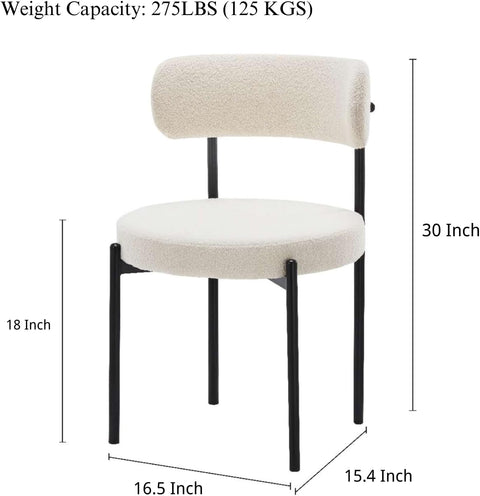Dining Chairs Set of 2, Modern Dining Chairs Mid-Century, Round Kitchen Chairs, Boucle Dining Chair with Black Metal Legs, Kitchen Dining Room