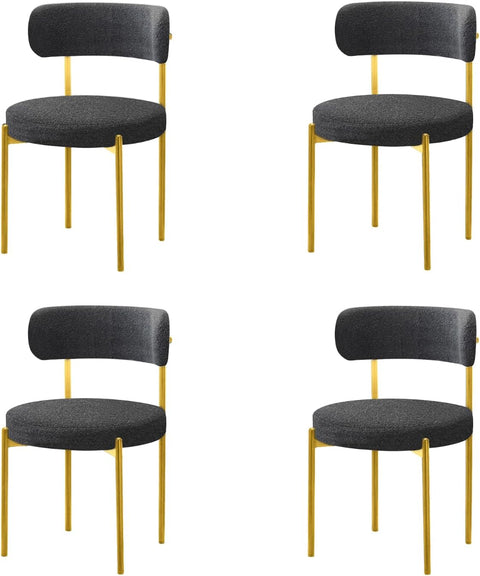 Dining Chairs Set of 2, Modern Dining Chairs Mid-Century, Round Kitchen Chairs, Boucle Dining Chair with Black Metal Legs, Kitchen Dining Room