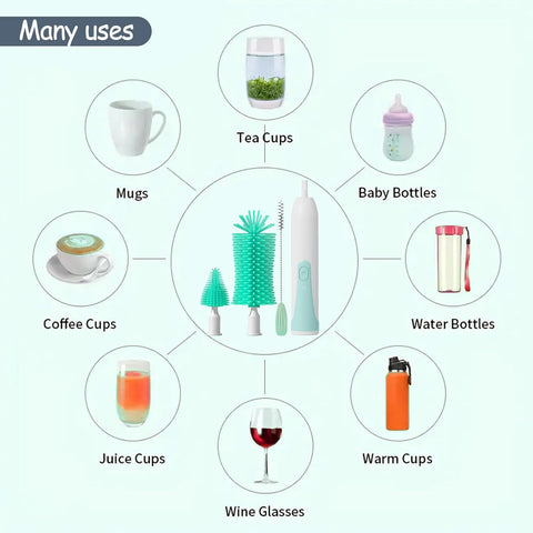 Electric Baby Bottle Brush Set - Includes Bottle Cleaner, Nipple & Straw Brush, Milk Frother & Drying Rack (Green)