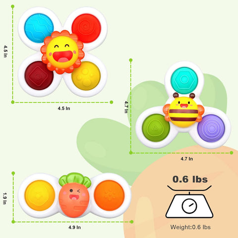 Suction Cup Spinner Toys for Toddlers 1-3 - 3-Piece Sensory Learning Set with Vibrant Spinning Tops - Fun Bath, Highchair & Table Activities for Babies - Developmental Fine Motor Skills Toys