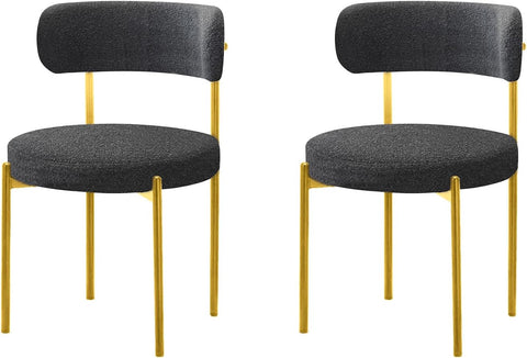 Dining Chairs Set of 2, Modern Dining Chairs Mid-Century, Round Kitchen Chairs, Boucle Dining Chair with Black Metal Legs, Kitchen Dining Room