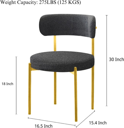 Boucle Dining Chair with Gold Metal Legs (Set of 2)