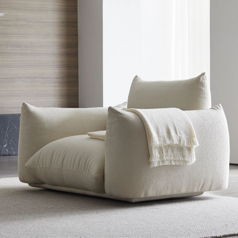 91" Luxurious Fluffy Ivory Sofa