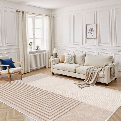 Area Rug Living Room Rugs - Washable Neutral Modern Abstract Soft Thin Large Rug Indoor Floor No Slip Rug Carpet for Bedroom