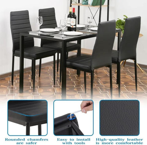 47" Modern Black Dining Room Table Set of 4