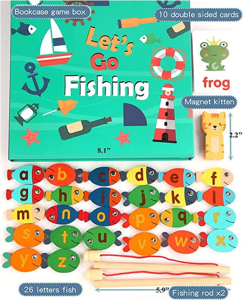 ABC Learning Fishing Game – Montessori Wooden Magnetic Toy for Toddlers Ages 3-5, Fun Letter & Number Recognition, Educational Gift for Boys & Girls