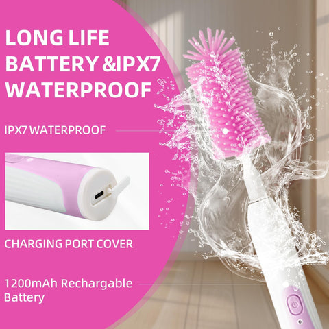 Electric Baby Bottle Brush Set with 360° Rotation – 2-Speed Rechargeable Cleaner with Silicone Brush, Pacifier & Straw Cleaner, Mixing Head & Drying Rack – Purple