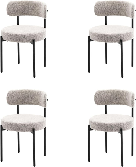 Boucle Grey Dining Chair with Wide Back Support (Set of 2)