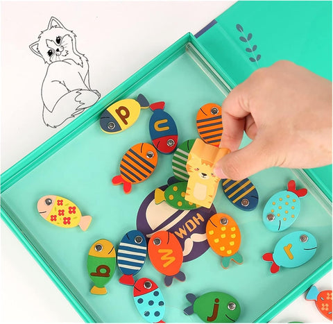 ABC Learning Fishing Game – Montessori Wooden Magnetic Toy for Toddlers Ages 3-5, Fun Letter & Number Recognition, Educational Gift for Boys & Girls