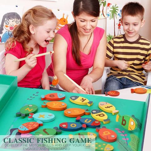 ABC Learning Fishing Game – Montessori Wooden Magnetic Toy for Toddlers Ages 3-5, Fun Letter & Number Recognition, Educational Gift for Boys & Girls